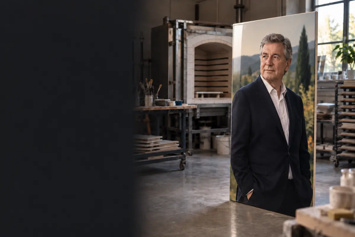 Large-format colour photo ceramic in the CeramoEternity workshop