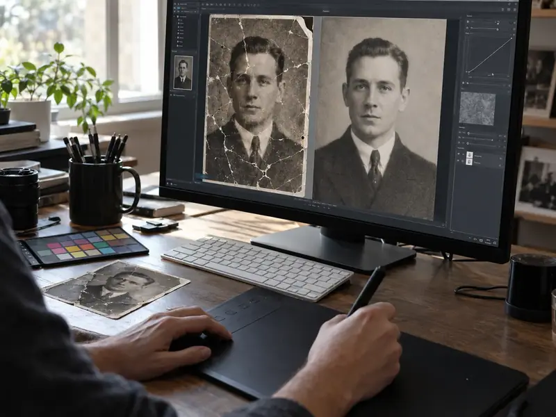 Professional portrait preparation and retouching with a graphics tablet
