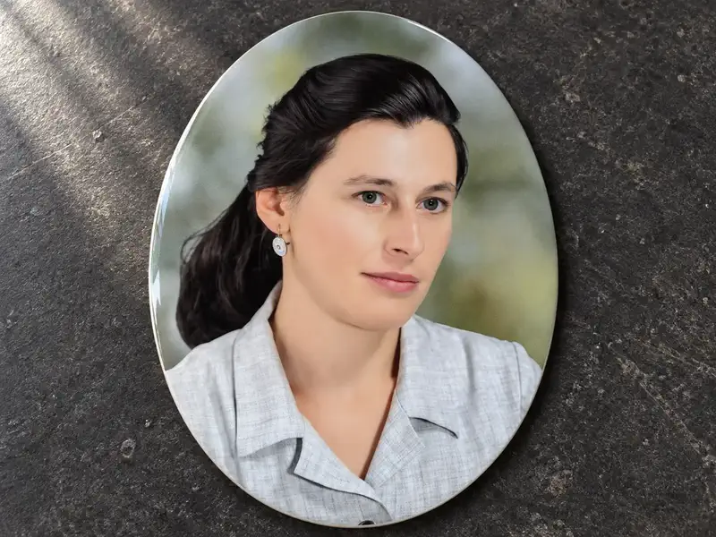 Colour portrait after firing on photo ceramic