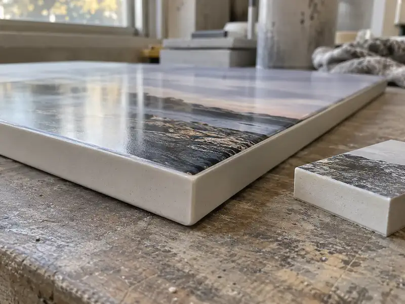Close-up of the porcelain stoneware photo ceramic base